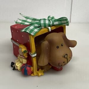 Bobble-head Puppy Dog in Christmas Toy Box Figure Cute Holiday Home Decoration